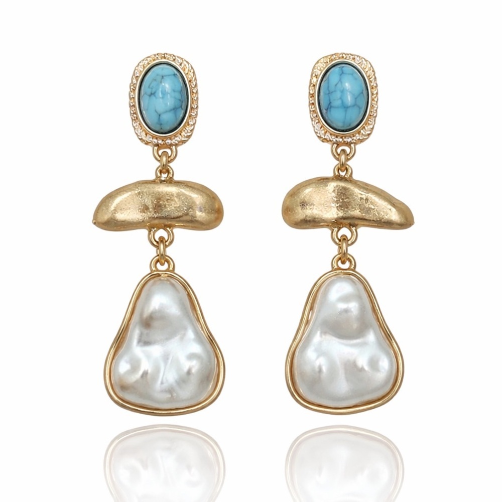 ⚜️ Elegant Gold and Blue Stone Drop Earrings